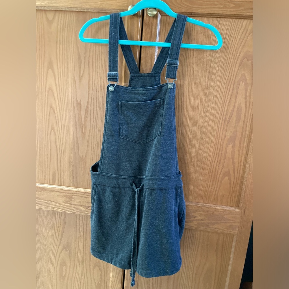 Wallflower Dark Gray Denim-Look Short Overalls Romper